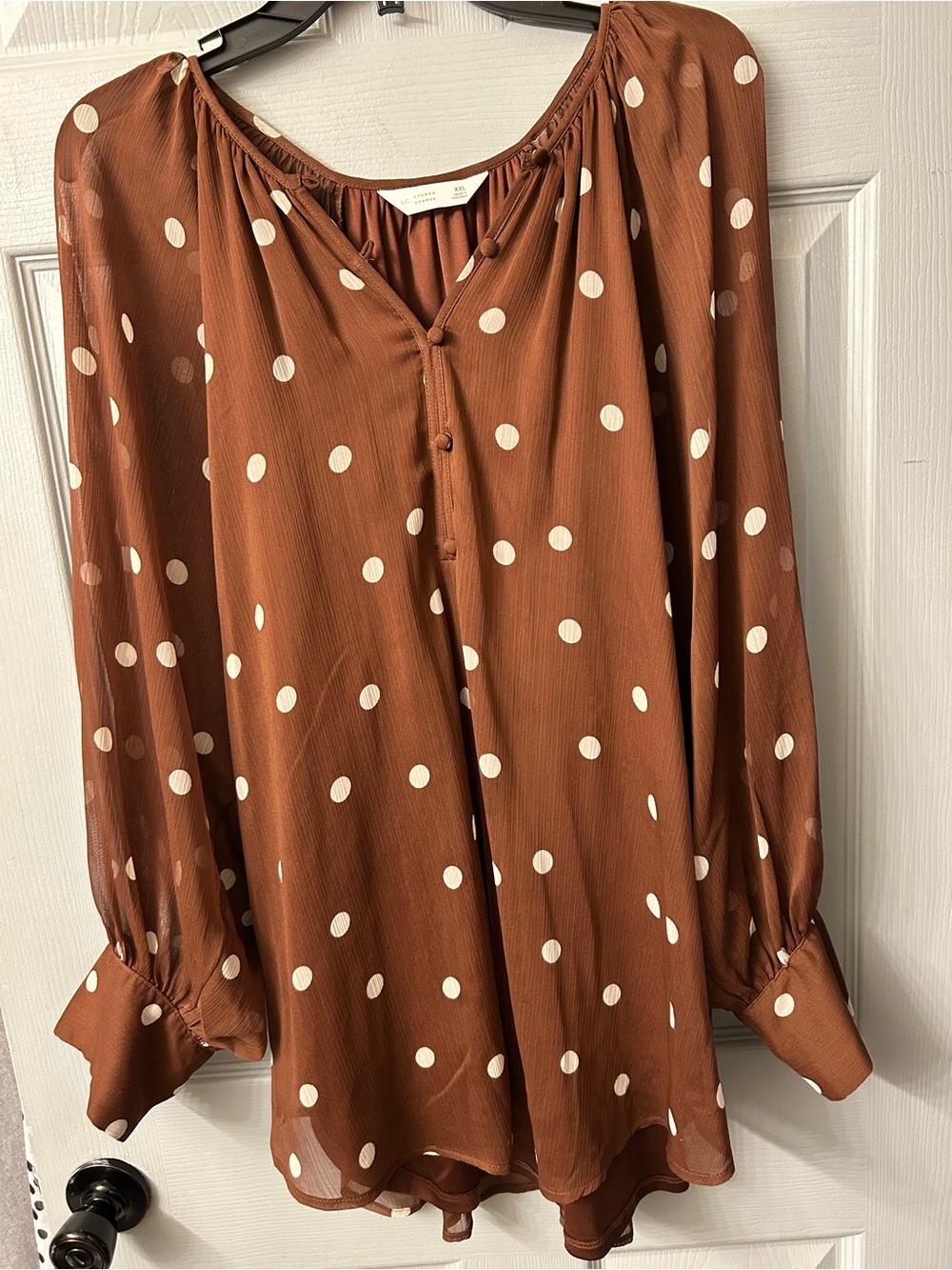 LC Lauren Conrad Brown Polka Dot Long Sleeve Blouse